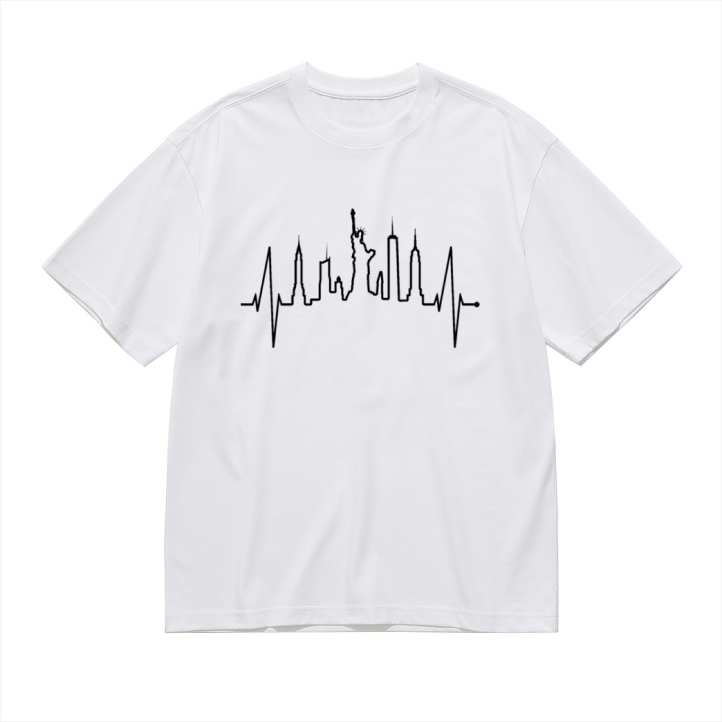 NYC Skyline EKG Heartbeat City Lover Graphic T-Shirt