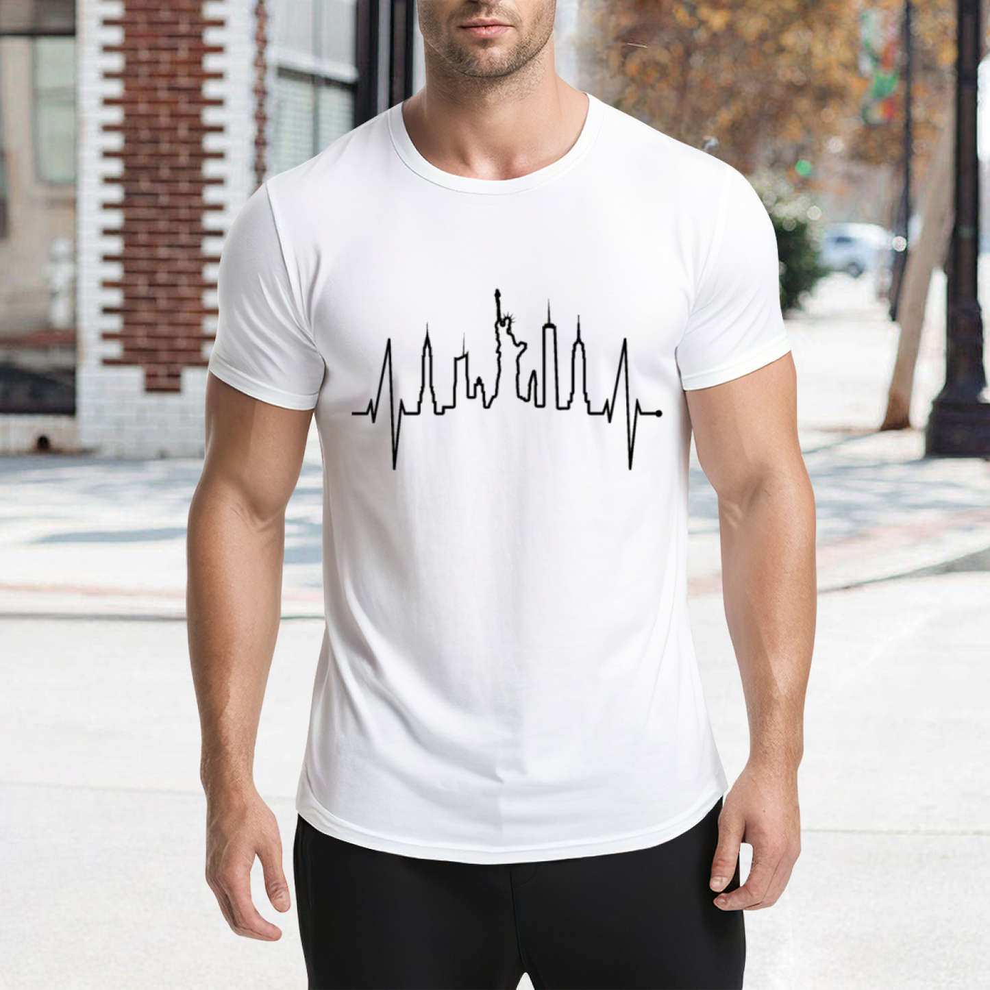 NYC Skyline EKG Heartbeat City Lover Graphic T-Shirt