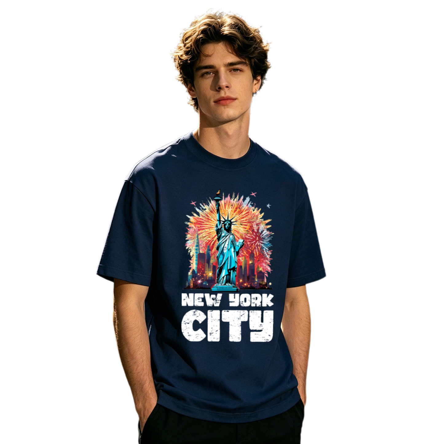 Men's New York City Statue Of Liberty Fireworks Vintage Tee