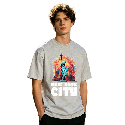 Men's New York City Statue Of Liberty Fireworks Vintage Tee