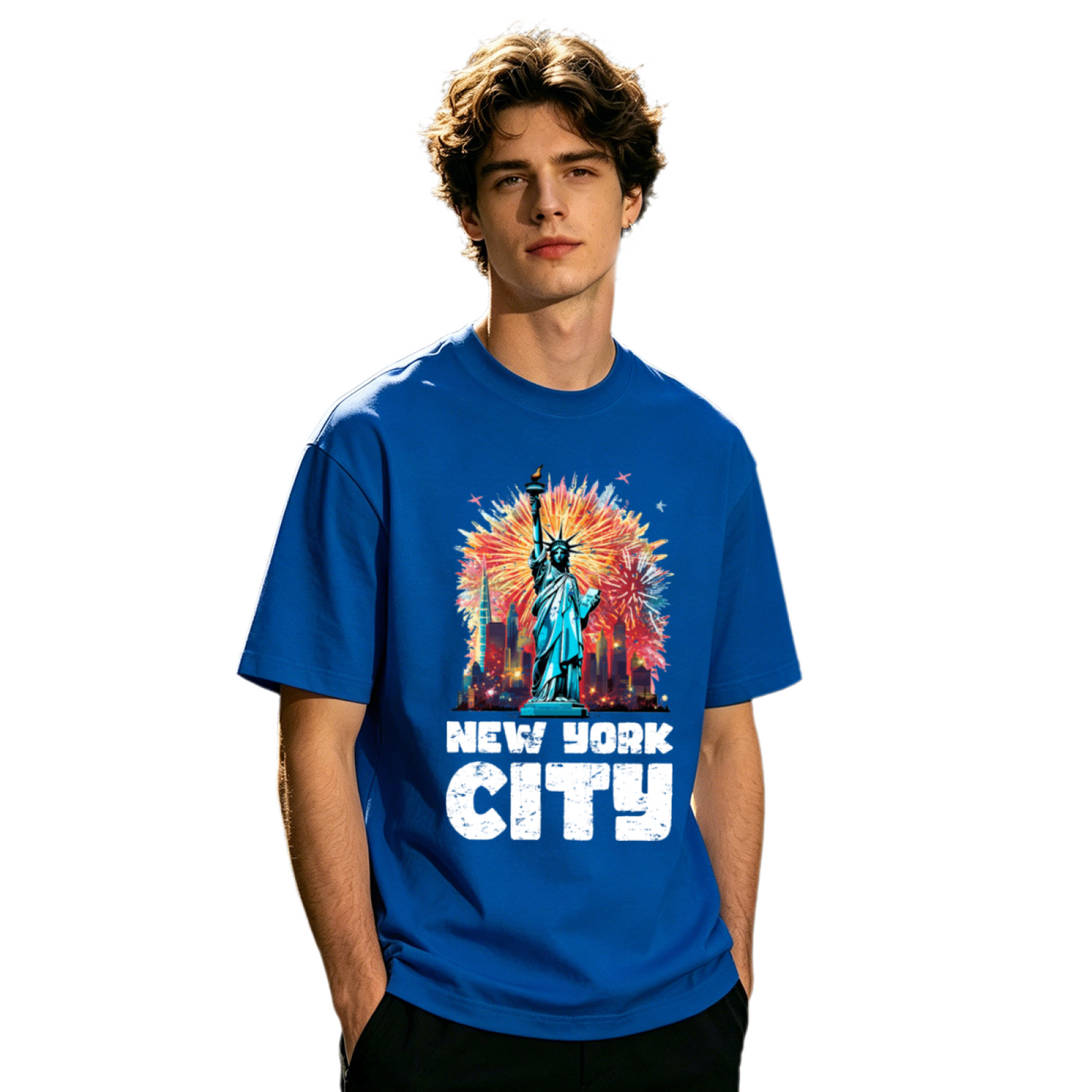 Men's New York City Statue Of Liberty Fireworks Vintage Tee
