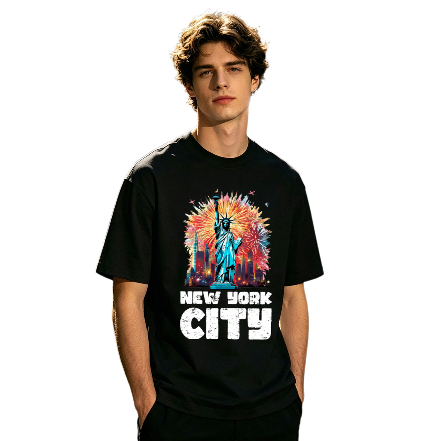 Men's New York City Statue Of Liberty Fireworks Vintage Tee