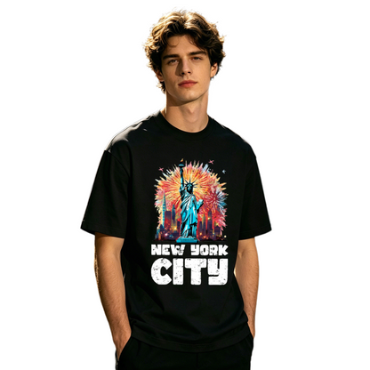 Men's New York City Statue Of Liberty Fireworks Vintage Tee