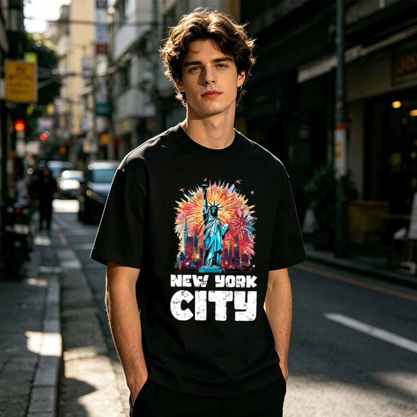 Men's New York City Statue Of Liberty Fireworks Vintage Tee