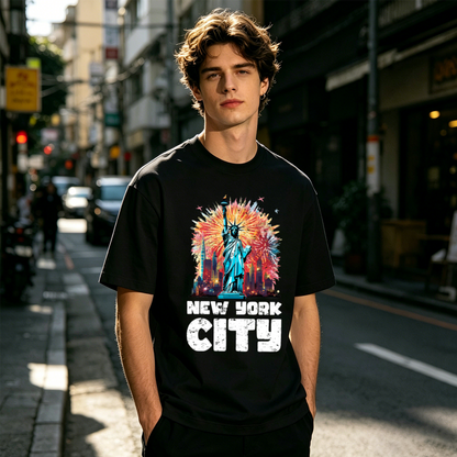 Men's New York City Statue Of Liberty Fireworks Vintage Tee