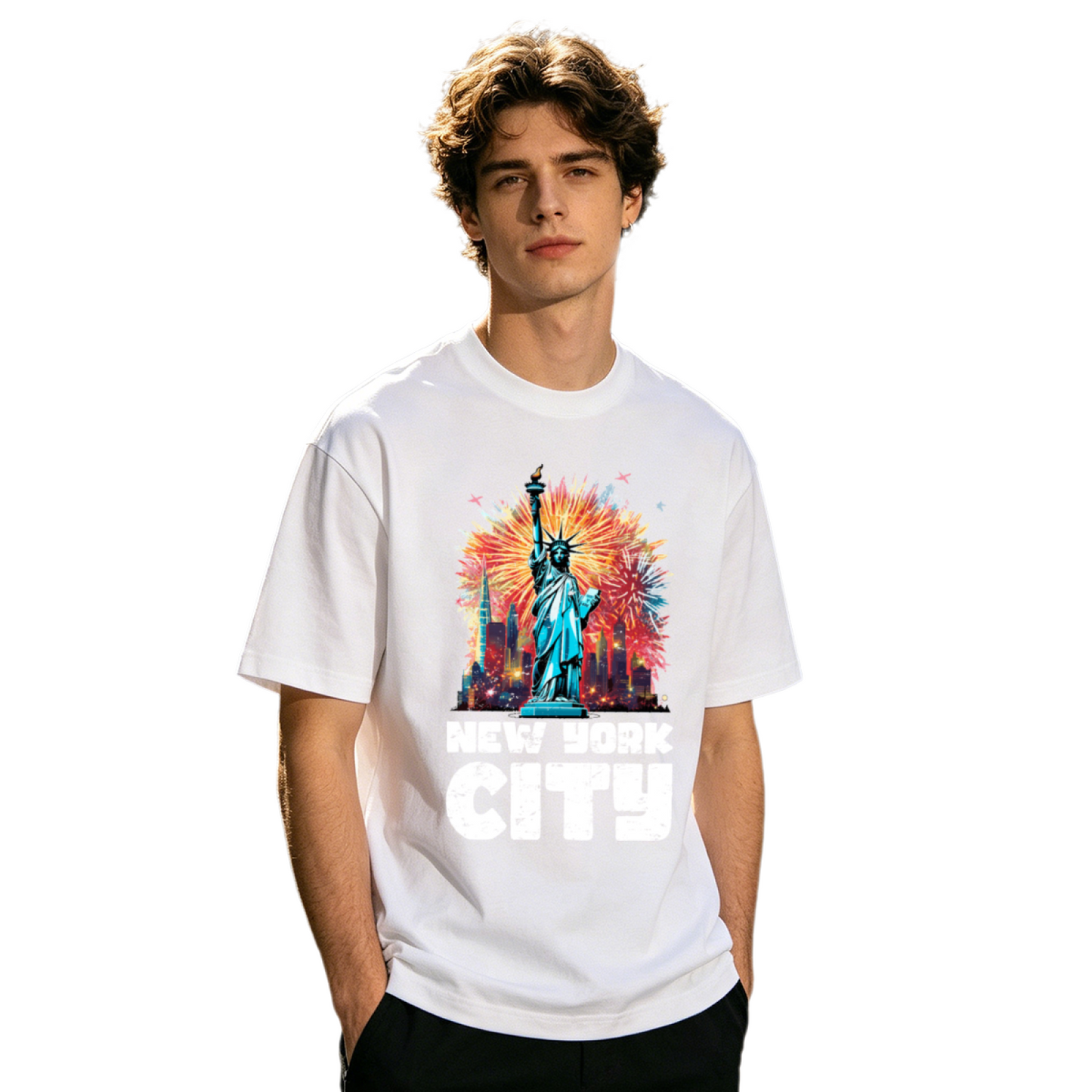 Men's New York City Statue Of Liberty Fireworks Vintage Tee