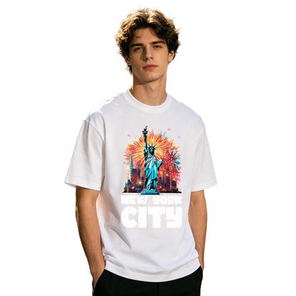 Men's New York City Statue Of Liberty Fireworks Vintage Tee