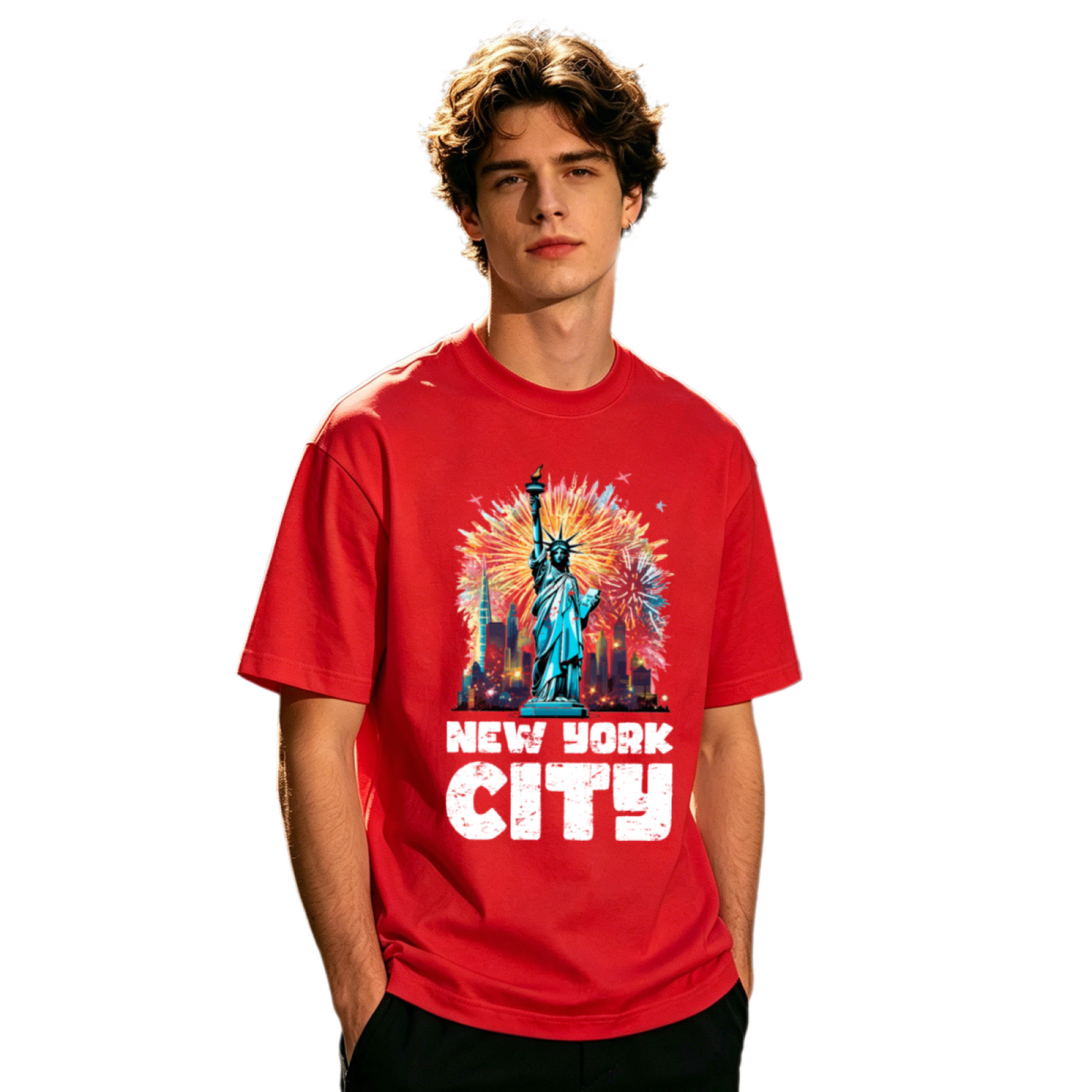Men's New York City Statue Of Liberty Fireworks Vintage Tee