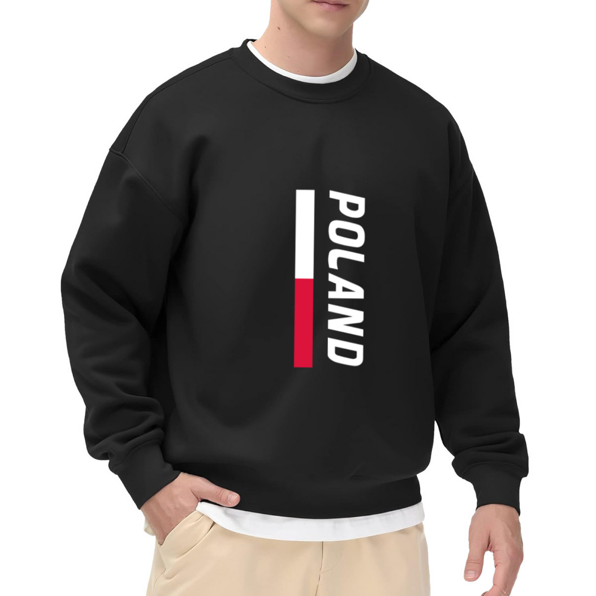 Poland National Flag Patriotic Vertical Print Crewneck Sweatshirt