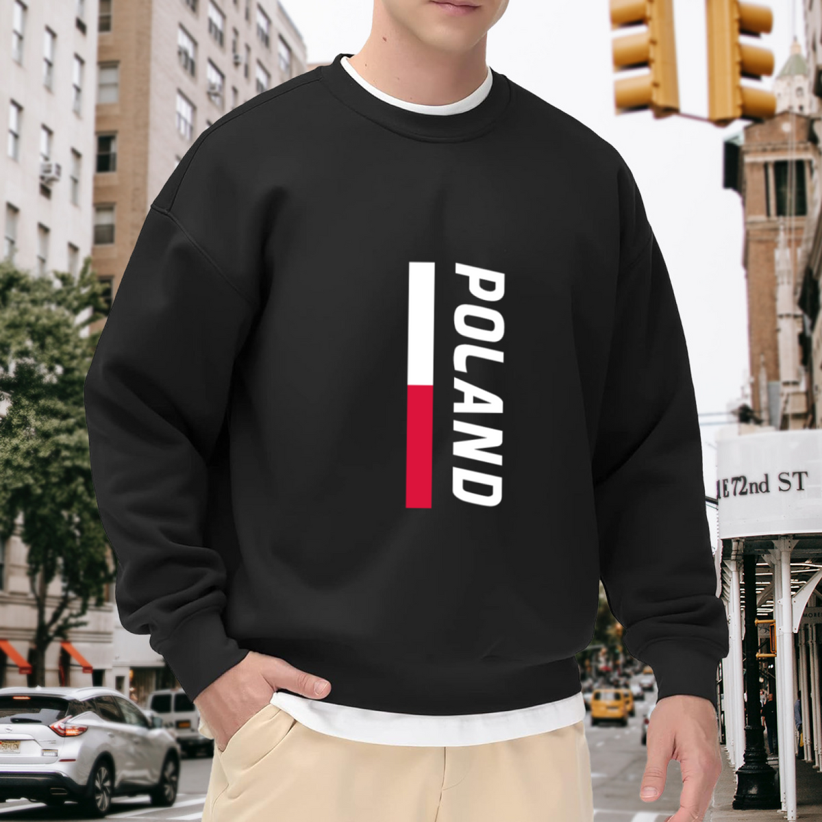 Poland National Flag Patriotic Vertical Print Crewneck Sweatshirt