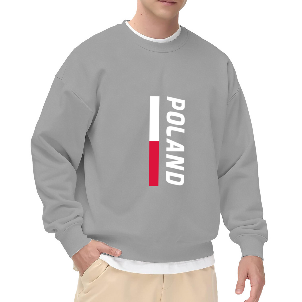 Poland National Flag Patriotic Vertical Print Crewneck Sweatshirt