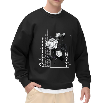 Vintage California Black Rose Japanese Text Grey Crewneck