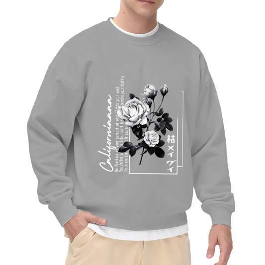 Vintage California Black Rose Japanese Text Grey Crewneck