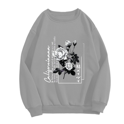 Vintage California Black Rose Japanese Text Grey Crewneck