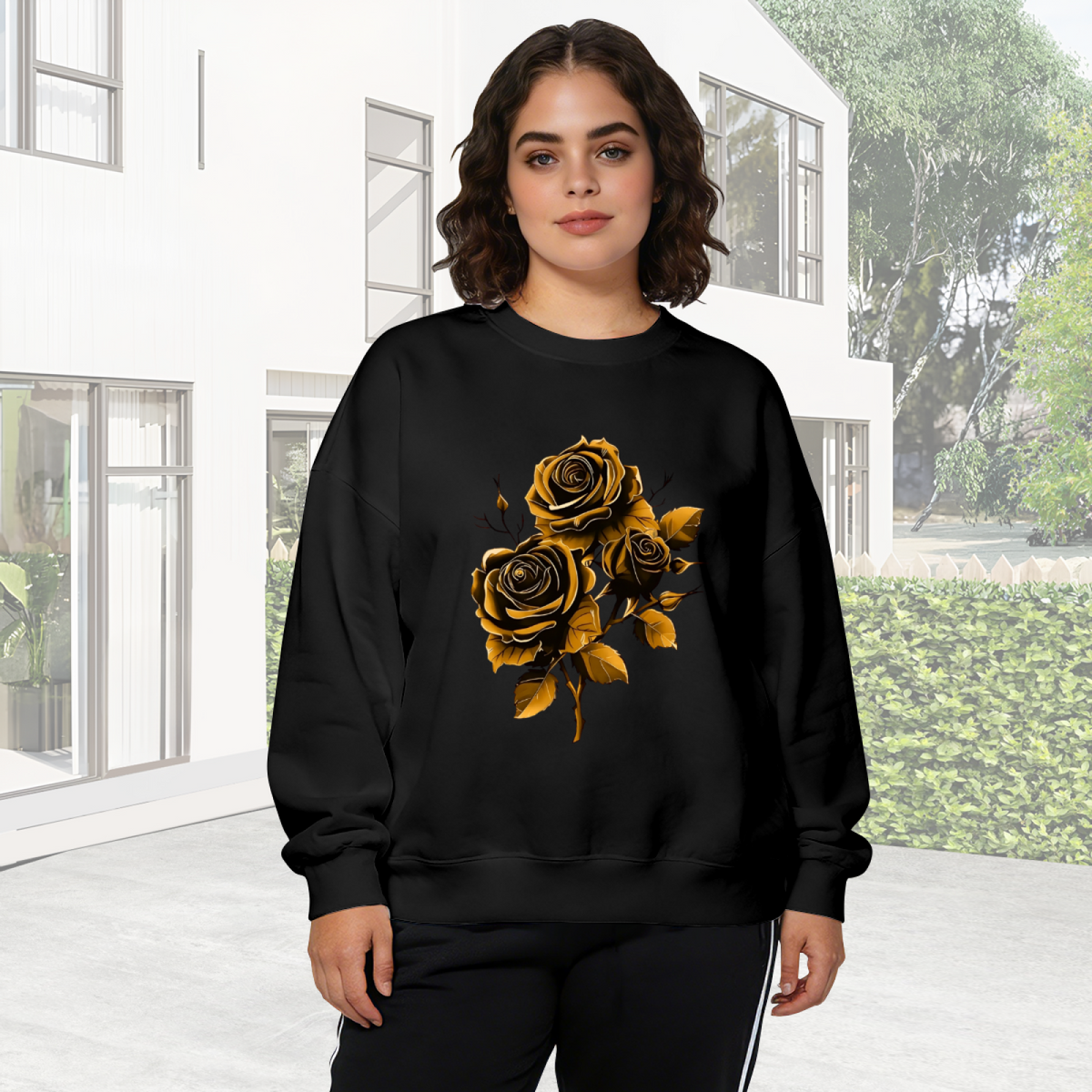 Luxurious Golden Rose Dark Background Crewneck Sweatshirt