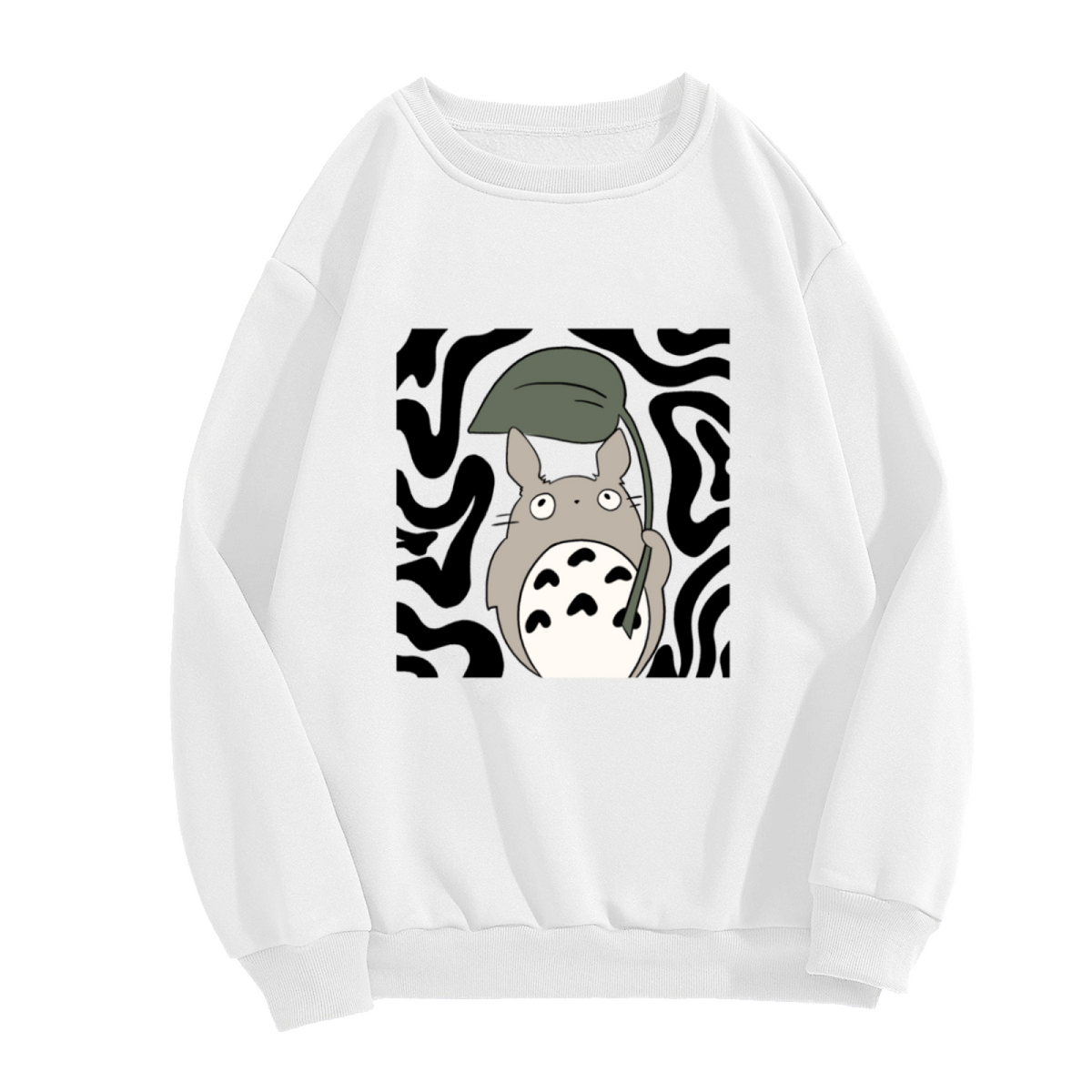 Cute Totoro Holding Leaf Anime Graphic Crewneck Sweatshirt