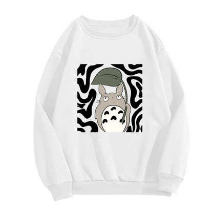 Cute Totoro Holding Leaf Anime Graphic Crewneck Sweatshirt