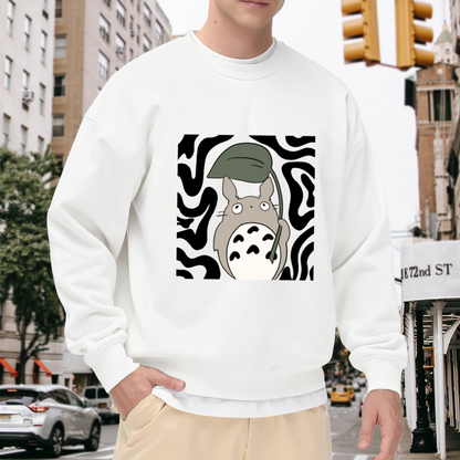 Cute Totoro Holding Leaf Anime Graphic Crewneck Sweatshirt