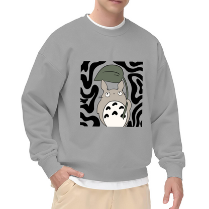 Cute Totoro Holding Leaf Anime Graphic Crewneck Sweatshirt