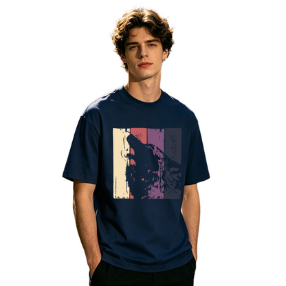 Men's Retro Striped Howling Wolf Vintage Wildlife Graphic Tee