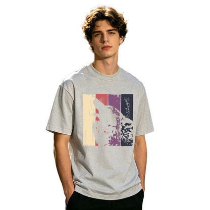Men's Retro Striped Howling Wolf Vintage Wildlife Graphic Tee