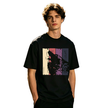 Men's Retro Striped Howling Wolf Vintage Wildlife Graphic Tee