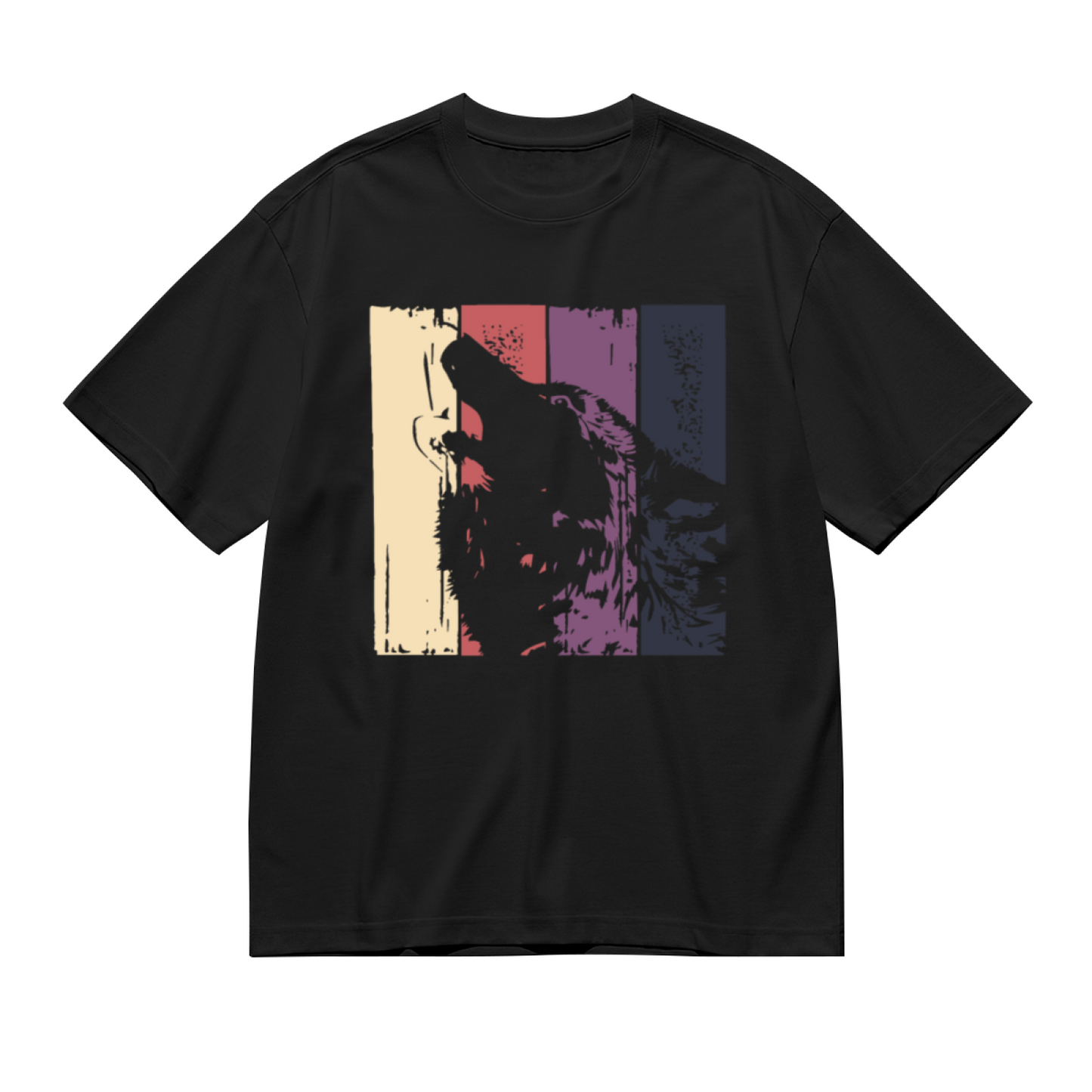 Men's Retro Striped Howling Wolf Vintage Wildlife Graphic Tee