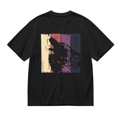 Men's Retro Striped Howling Wolf Vintage Wildlife Graphic Tee