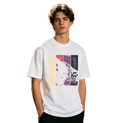 Men's Retro Striped Howling Wolf Vintage Wildlife Graphic Tee