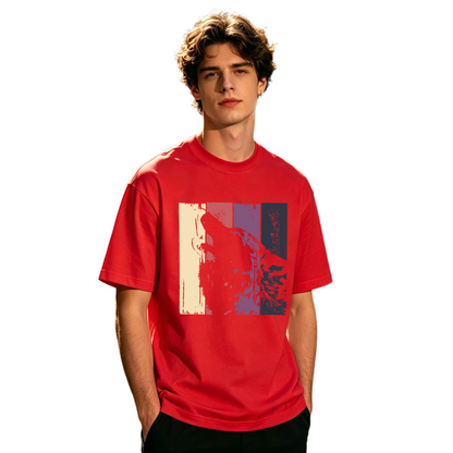 Men's Retro Striped Howling Wolf Vintage Wildlife Graphic Tee