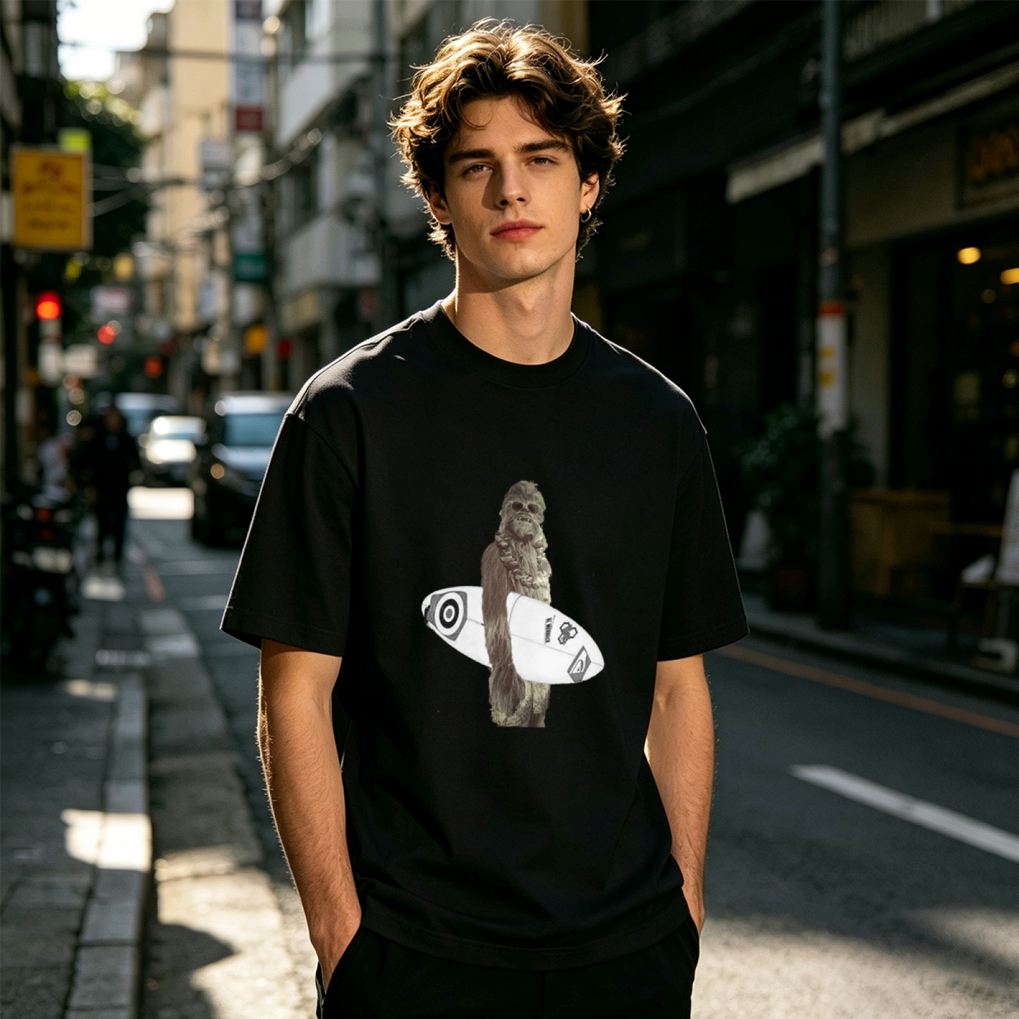 Men's Star Wars Chewbacca Surfboard Funny Surf Graphic Tee
