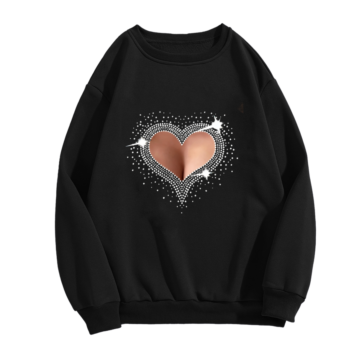 Bling Rhinestone Hollow Heart Creative Fashion Crewneck Sweatshirt
