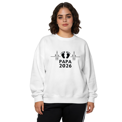 Papa 2026 Baby Footprint Heartbeat Graphic Crewneck Sweatshirt