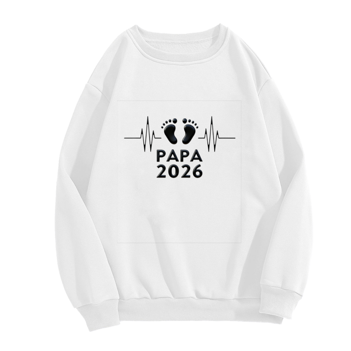 Papa 2026 Baby Footprint Heartbeat Graphic Crewneck Sweatshirt