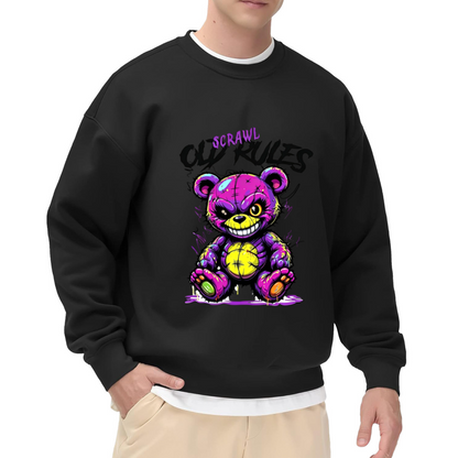 Graffiti Evil Bear Old Rules Street Graphic White Sweatshirt
