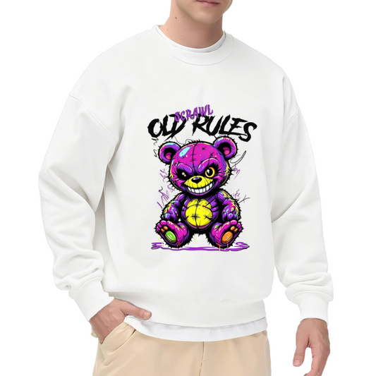Graffiti Evil Bear Old Rules Street Graphic White Sweatshirt