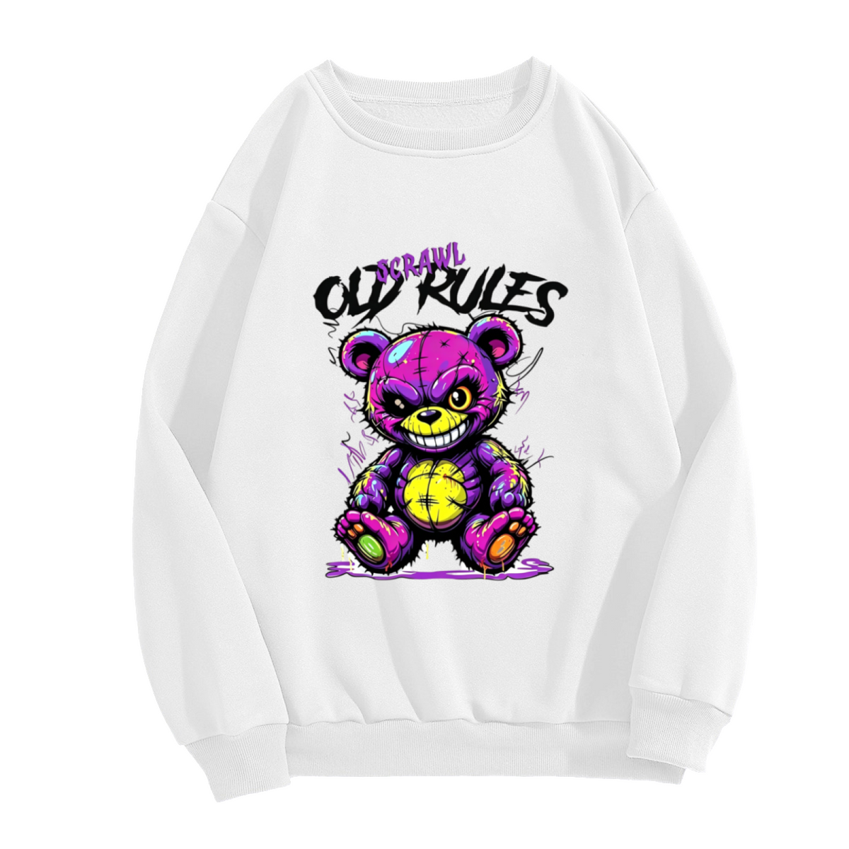 Graffiti Evil Bear Old Rules Street Graphic White Sweatshirt