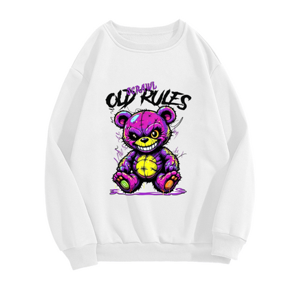 Graffiti Evil Bear Old Rules Street Graphic White Sweatshirt