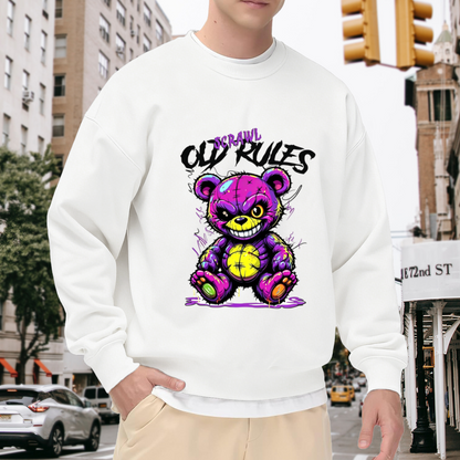 Graffiti Evil Bear Old Rules Street Graphic White Sweatshirt