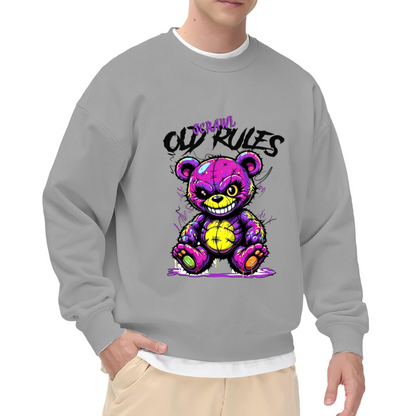 Graffiti Evil Bear Old Rules Street Graphic White Sweatshirt