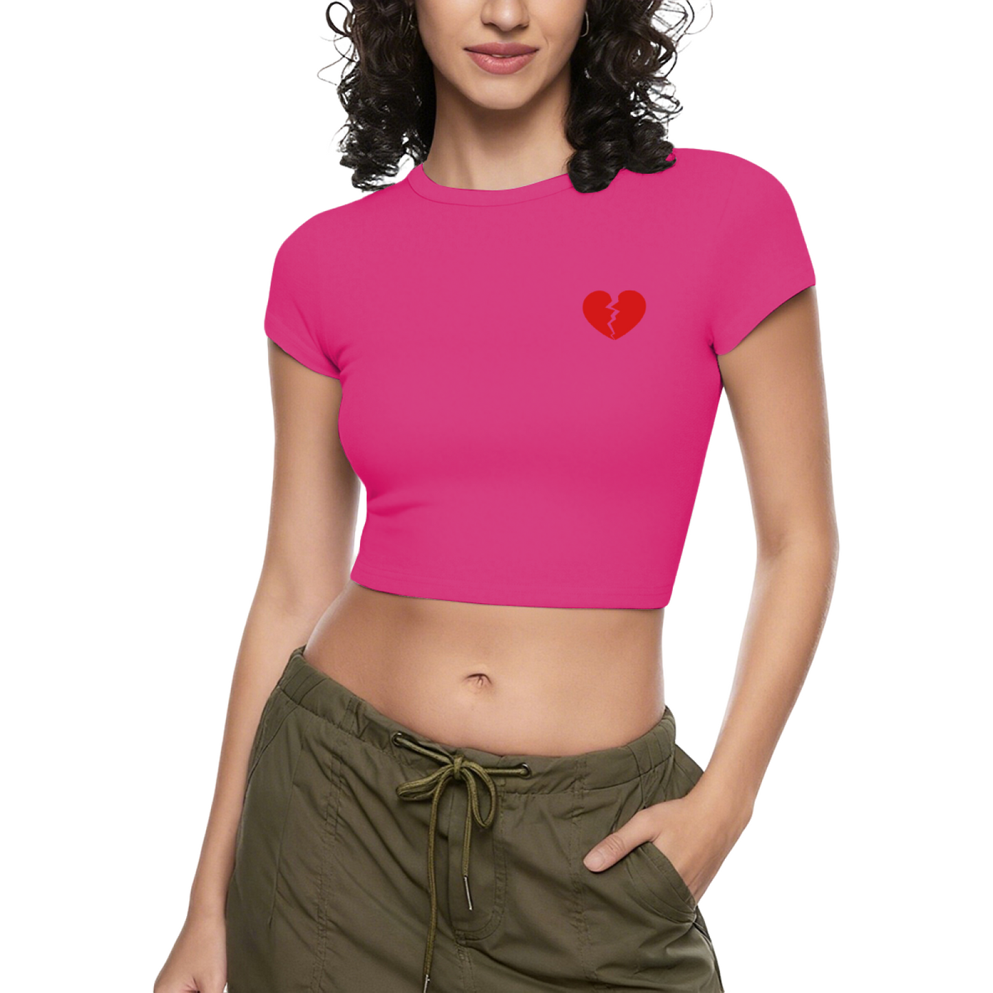 Tiny Broken Heart Pocket Detail Black Crop Top ¨C Minimal Sad Girl Aesthetic Tee