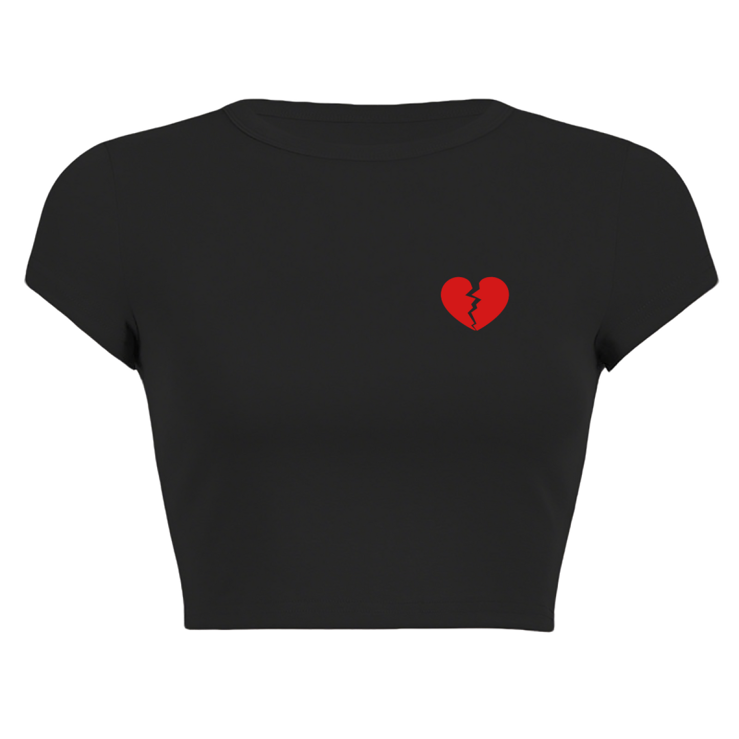 Tiny Broken Heart Pocket Detail Black Crop Top ¨C Minimal Sad Girl Aesthetic Tee