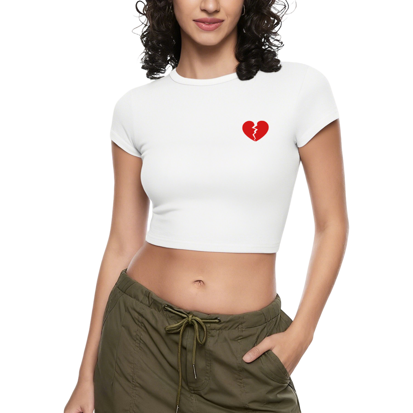 Tiny Broken Heart Pocket Detail Black Crop Top ¨C Minimal Sad Girl Aesthetic Tee