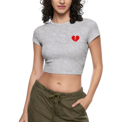 Tiny Broken Heart Pocket Detail Black Crop Top ¨C Minimal Sad Girl Aesthetic Tee