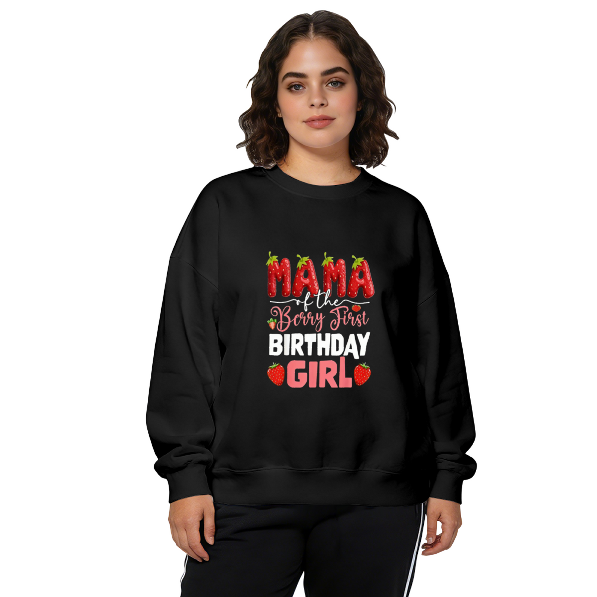 Mama Of The Berry First Birthday Girl Strawberry Crewneck Sweatshirt