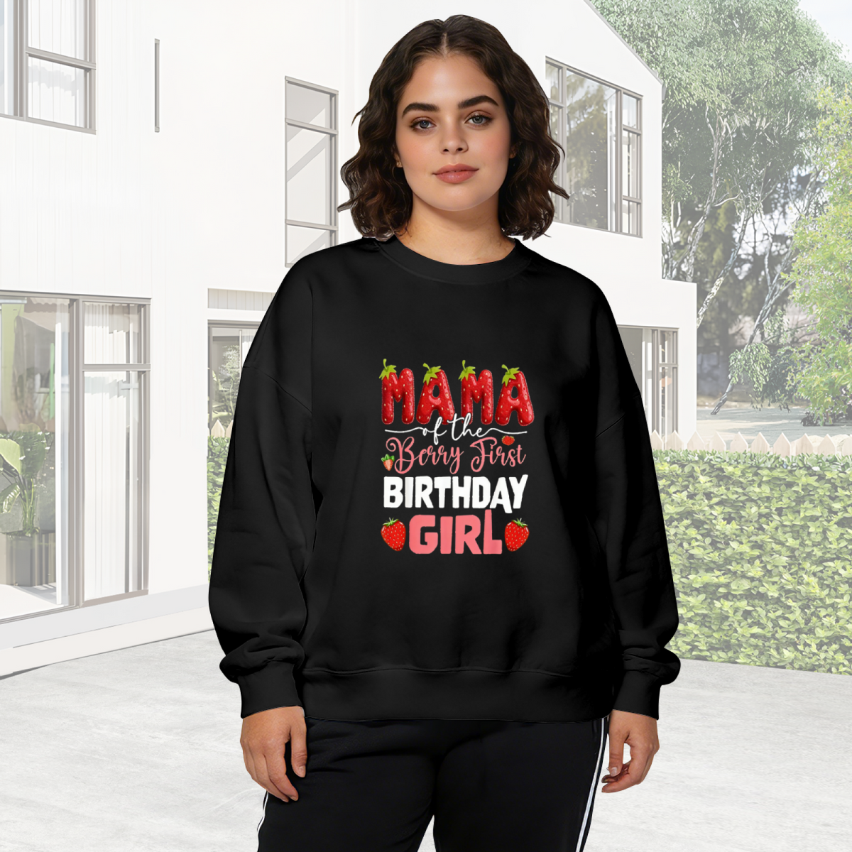 Mama Of The Berry First Birthday Girl Strawberry Crewneck Sweatshirt
