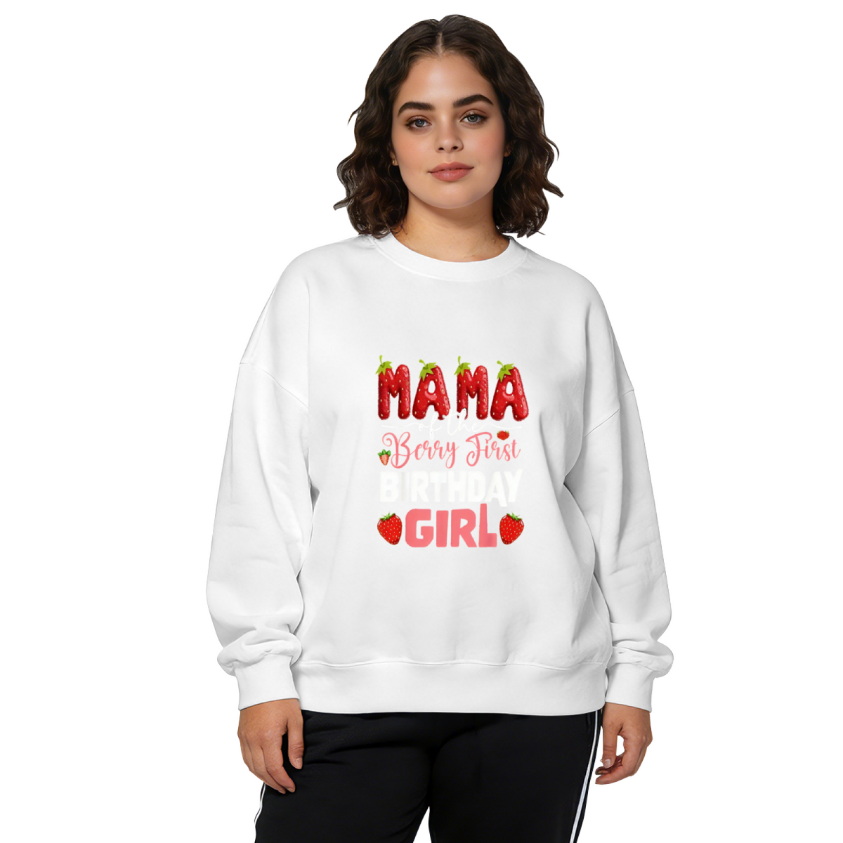 Mama Of The Berry First Birthday Girl Strawberry Crewneck Sweatshirt