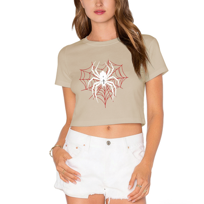 Gothic White Spider Red Web Black Crop Top ¨C Edgy Halloween Streetwear Women Tee