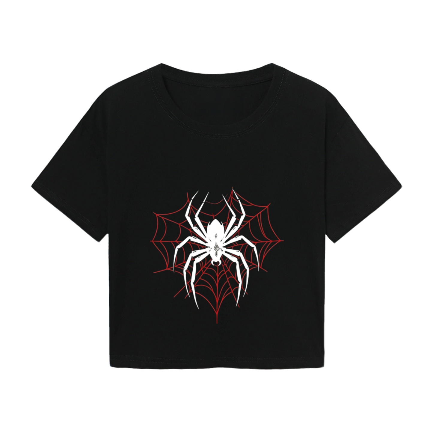 Gothic White Spider Red Web Black Crop Top ¨C Edgy Halloween Streetwear Women Tee