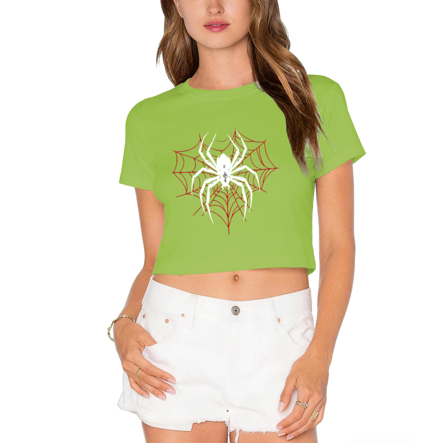 Gothic White Spider Red Web Black Crop Top ¨C Edgy Halloween Streetwear Women Tee